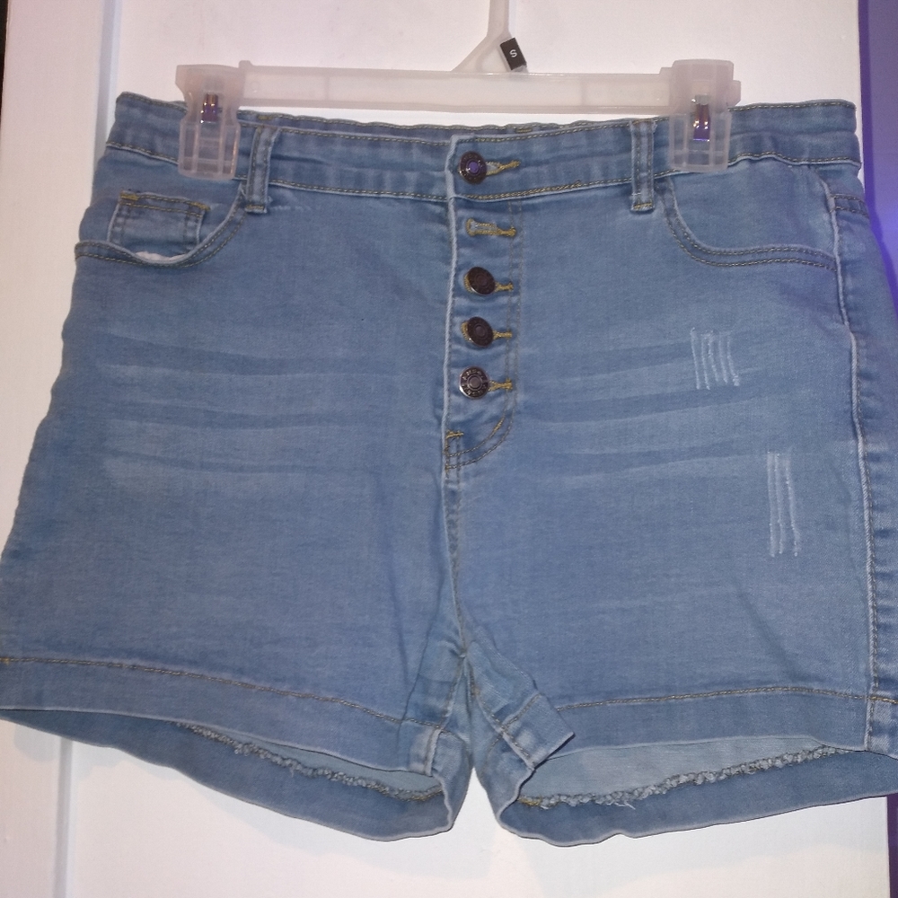 Ripped Button Fly Denim Shorts